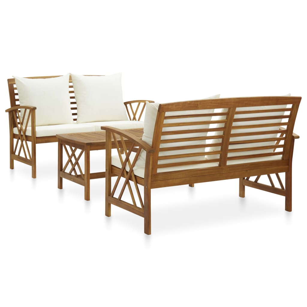 vidaXL 3 Piece Patio Lounge Set Solid Acacia Wood