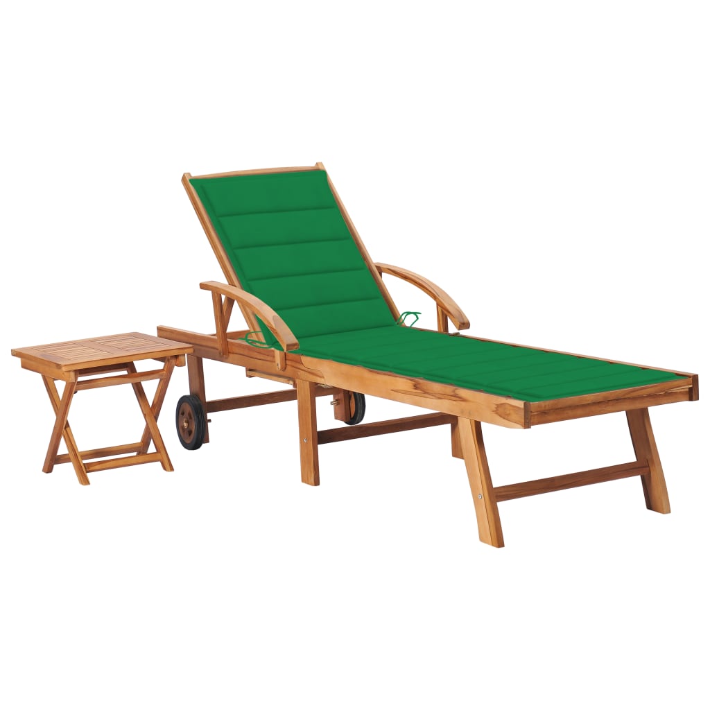 vidaXL Sun Lounger with  Table and Cushion Solid Teak Wood