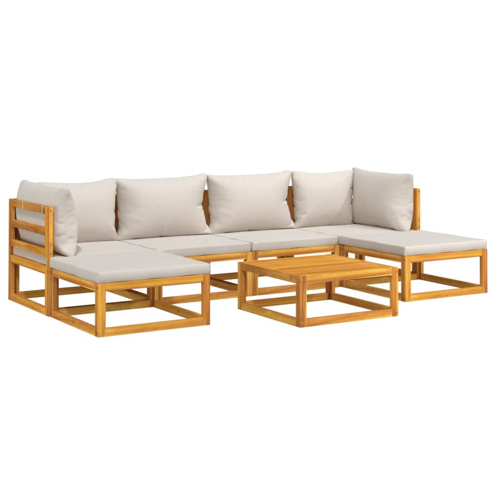 vidaXL 7 Piece Patio Lounge Set with Light Gray Cushions Solid Wood