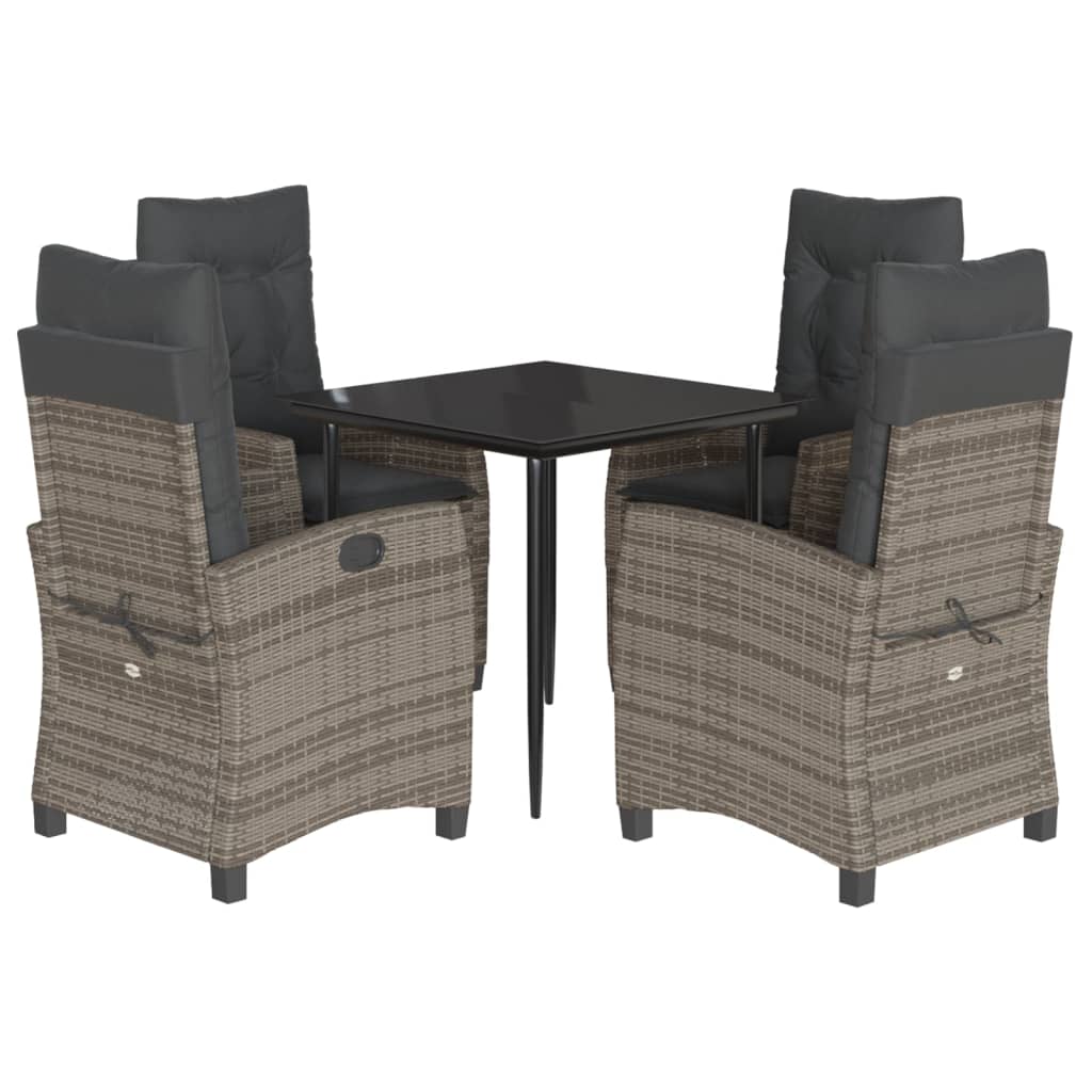 vidaXL 5 Piece Patio Dining Set with Cushions Gray Poly Rattan